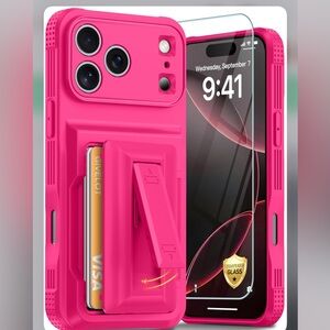 iPhone 17 PRO MAX Protective Case with Card Holder-HOT PINK
